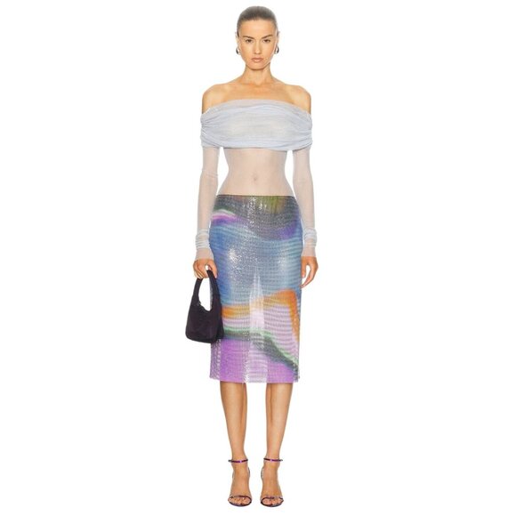 Christopher Esber Aura Glowmesh Midi Skirt in Aura Print US 0 New Womens Metal - Picture 1 of 17